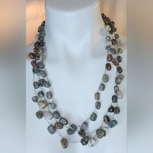 Stone Beaded Necklace; Natural Colors